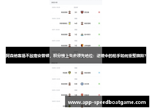 阿森纳客场不敌南安普顿，积分榜上失去领先地位：逆境中的枪手如何重整旗鼓？